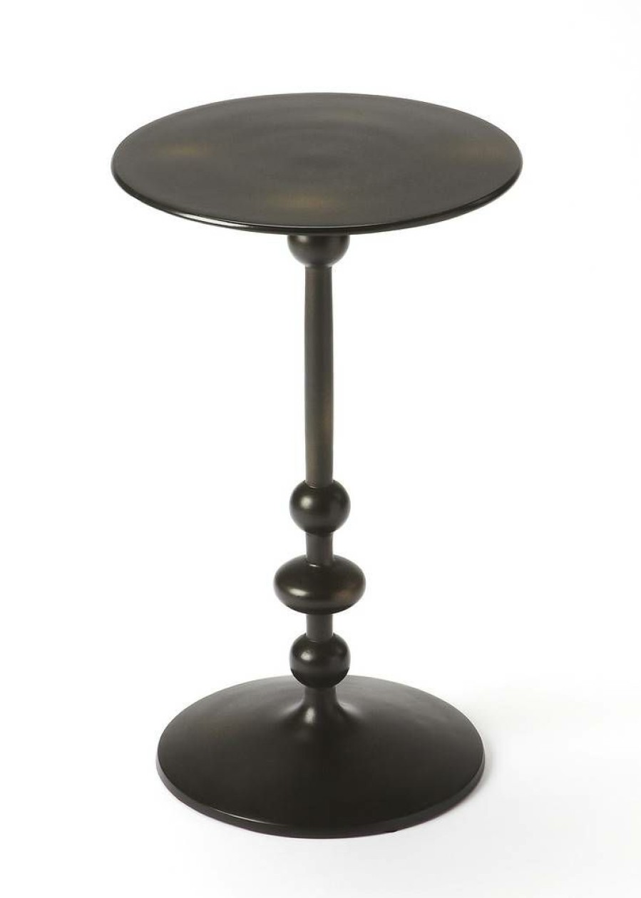 End & Side Tables * | Sales Zora Black Iron Pedestal End Table Butler-9340025