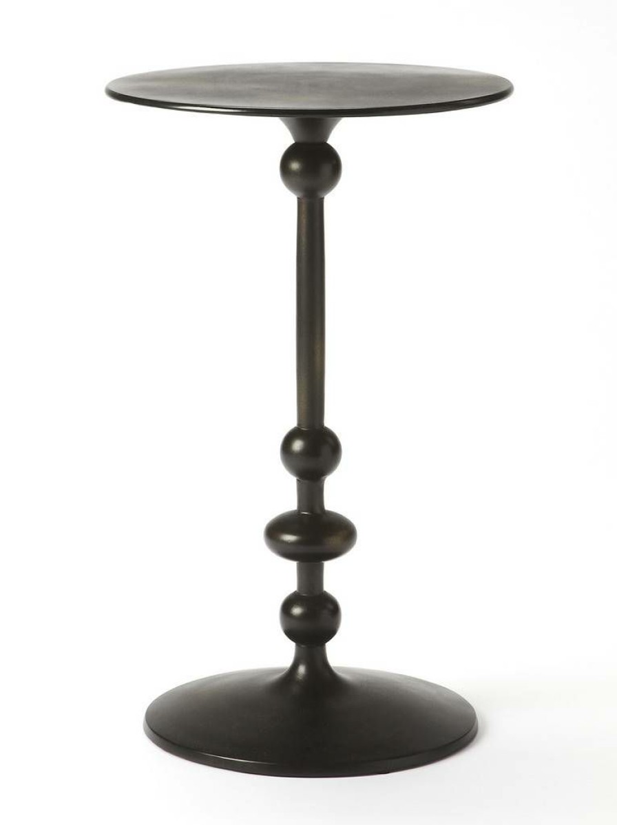 End & Side Tables * | Sales Zora Black Iron Pedestal End Table Butler-9340025