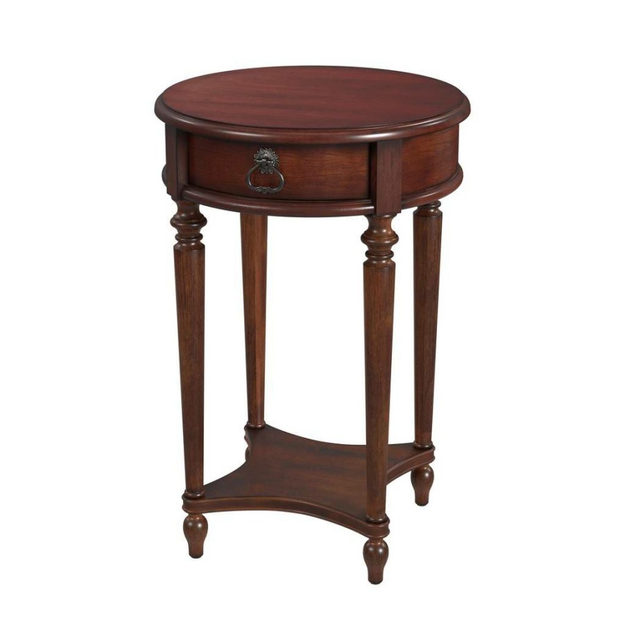 End & Side Tables * | Online Discount Jules 1-Drawer Round End Table, Cherry Brown Butler Specialty 2096024