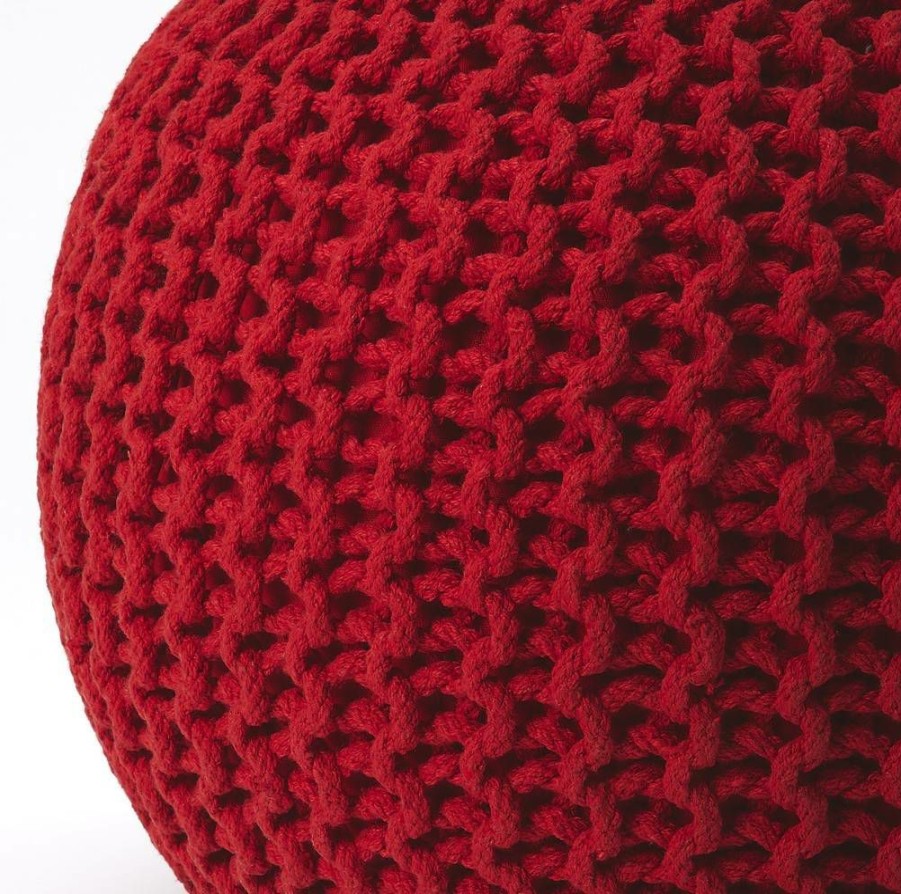 Benches * | Excellent Pincushion Red Woven Pouffe Butler Specialty 3689293