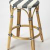 Barstools * | Special Offers Tobias Counter Stool In Blue & White Rattan Butler Specialty 9371291