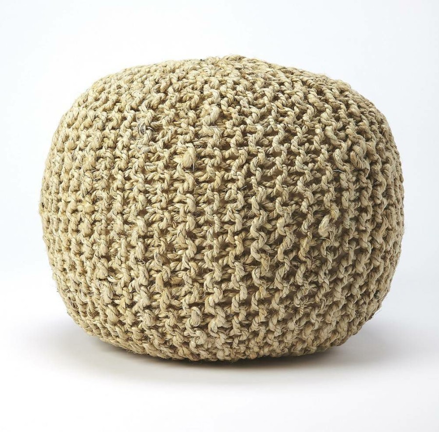 Benches * | Online Store Pincushion Beige Woven Pouffe Butler Specialty 3689140