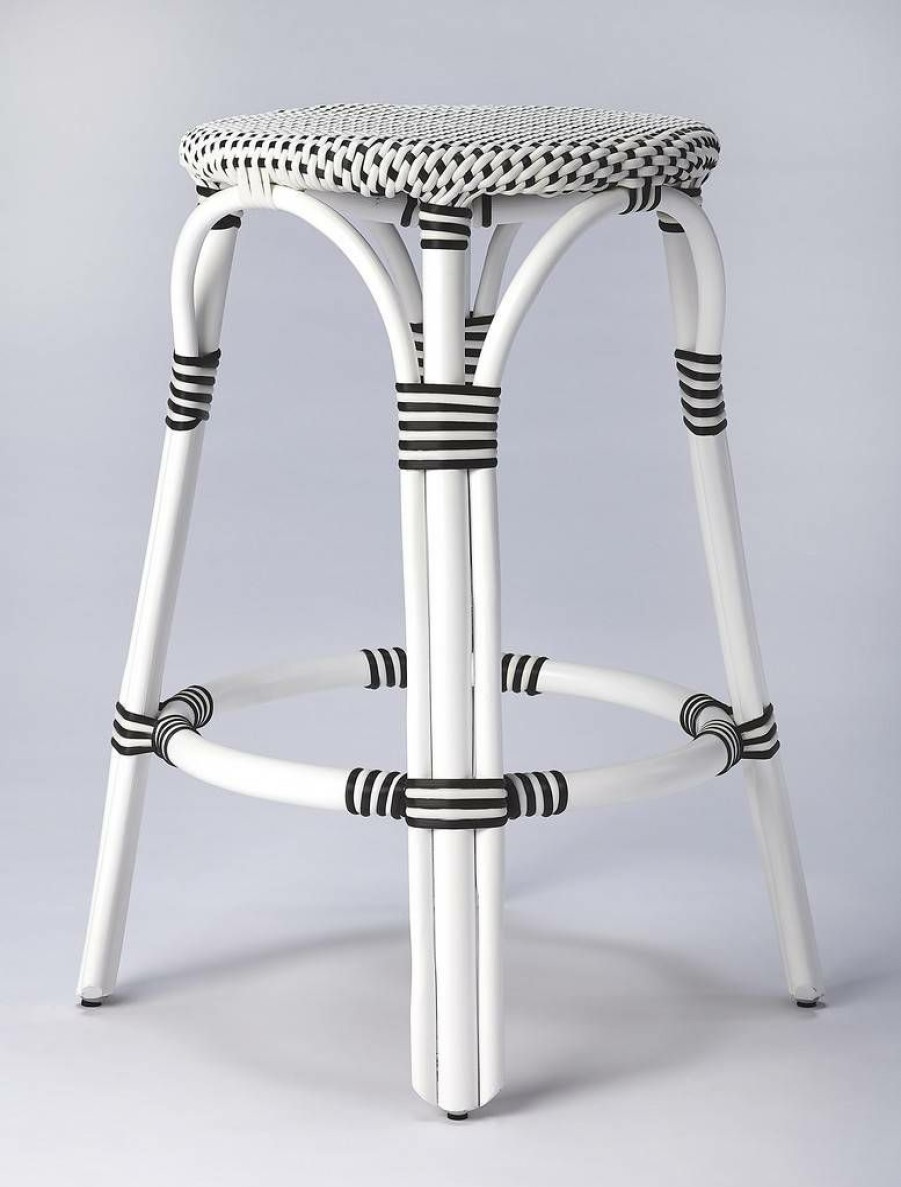 Barstools * | Clearance Sale Tobias Counter Stool In Black & White Rattan Butler Specialty 9371288