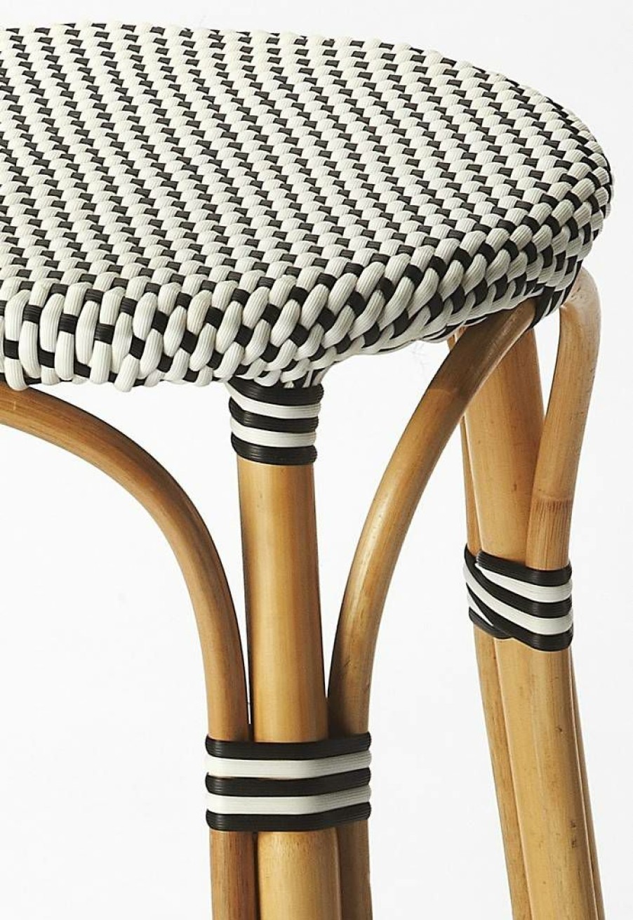 Barstools * | Best Choice Tobias Counter Stool In Black & White Rattan Butler Specialty 9371295