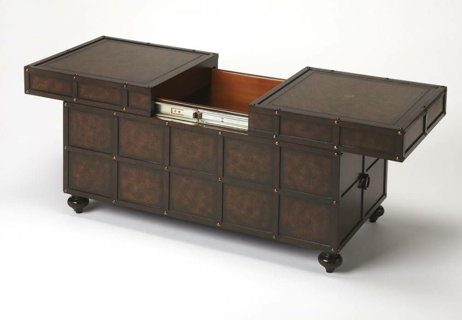 Coffee Tables * | Sales Dennard Faux Leather Storage Coffee Table Butler Specialty 3857070