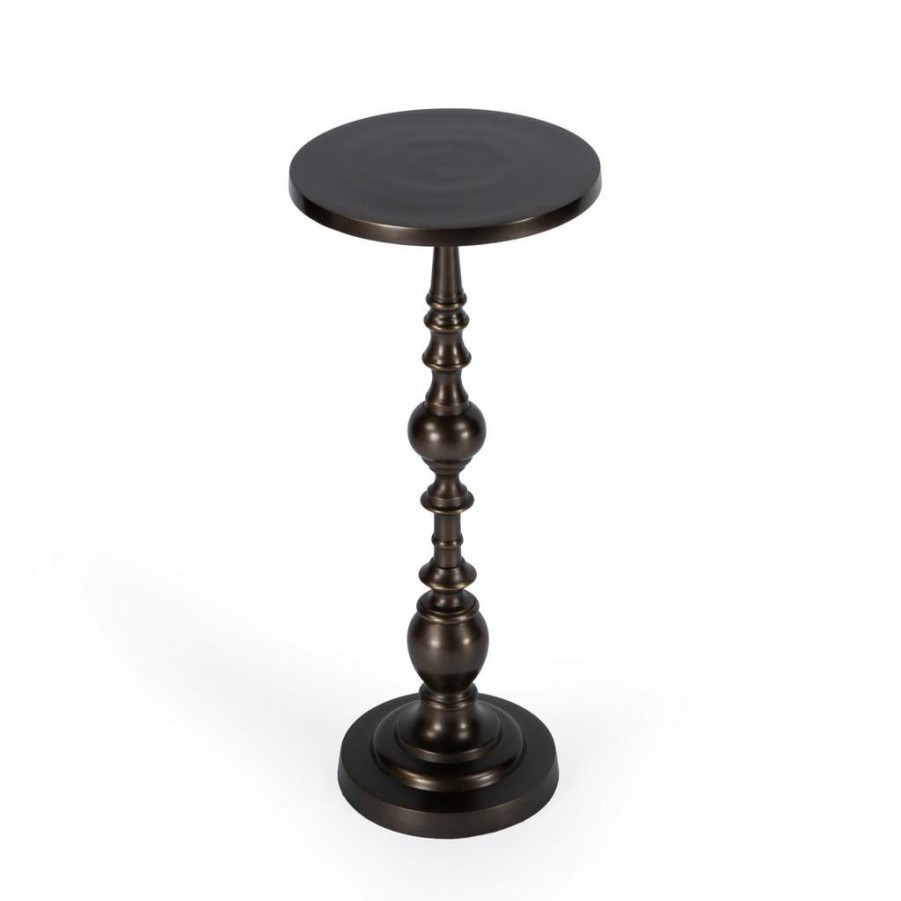 End & Side Tables * | Popular Butler Darien Round Bronze Pedestal End Table Butler Specialty 4324392