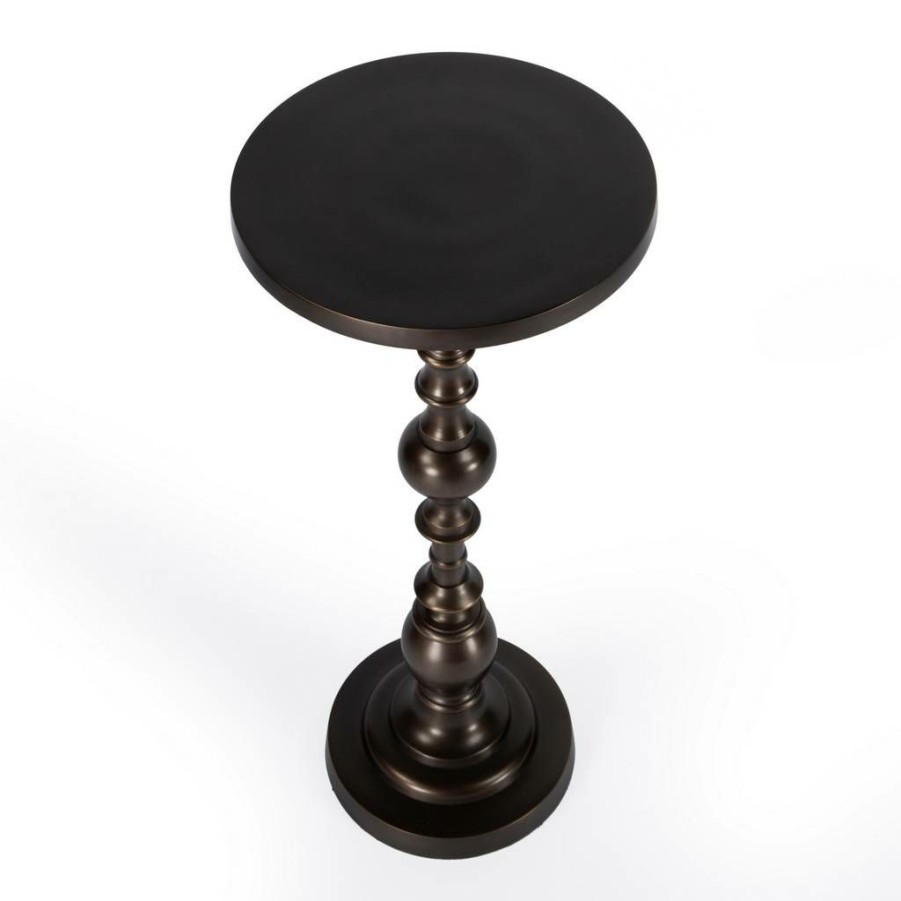 End & Side Tables * | Popular Butler Darien Round Bronze Pedestal End Table Butler Specialty 4324392