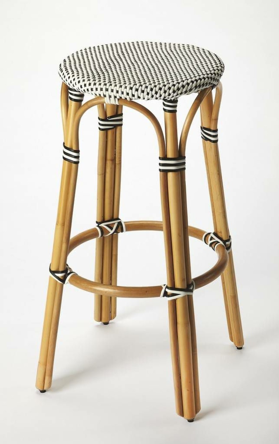 Barstools * | Featured Tobias Bar Stool In Black & White Rattan Butler Specialty 9370295