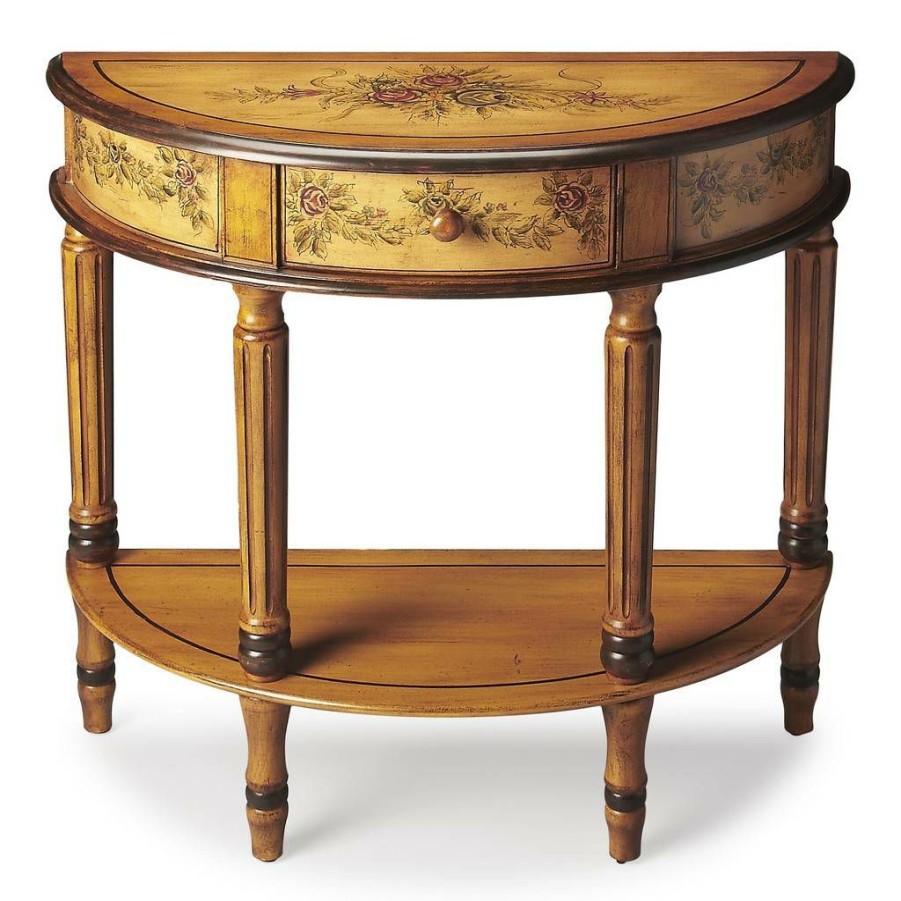 Console & Sofa Tables * | Shoping Mozart Light Hand Painted Demilune Console Table Butler Specialty 667051