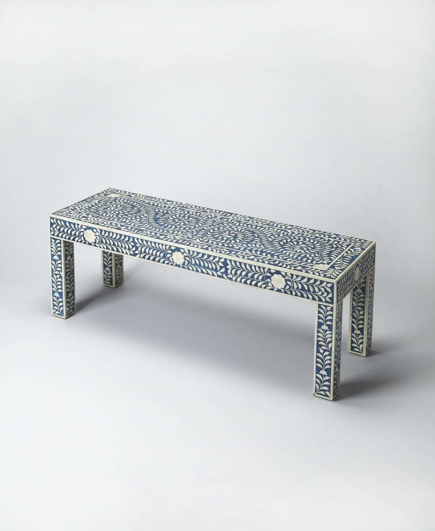 Benches * | Quick Delivery Vivienne Blue Bone Inlay Bench Butler Specialty 3558319