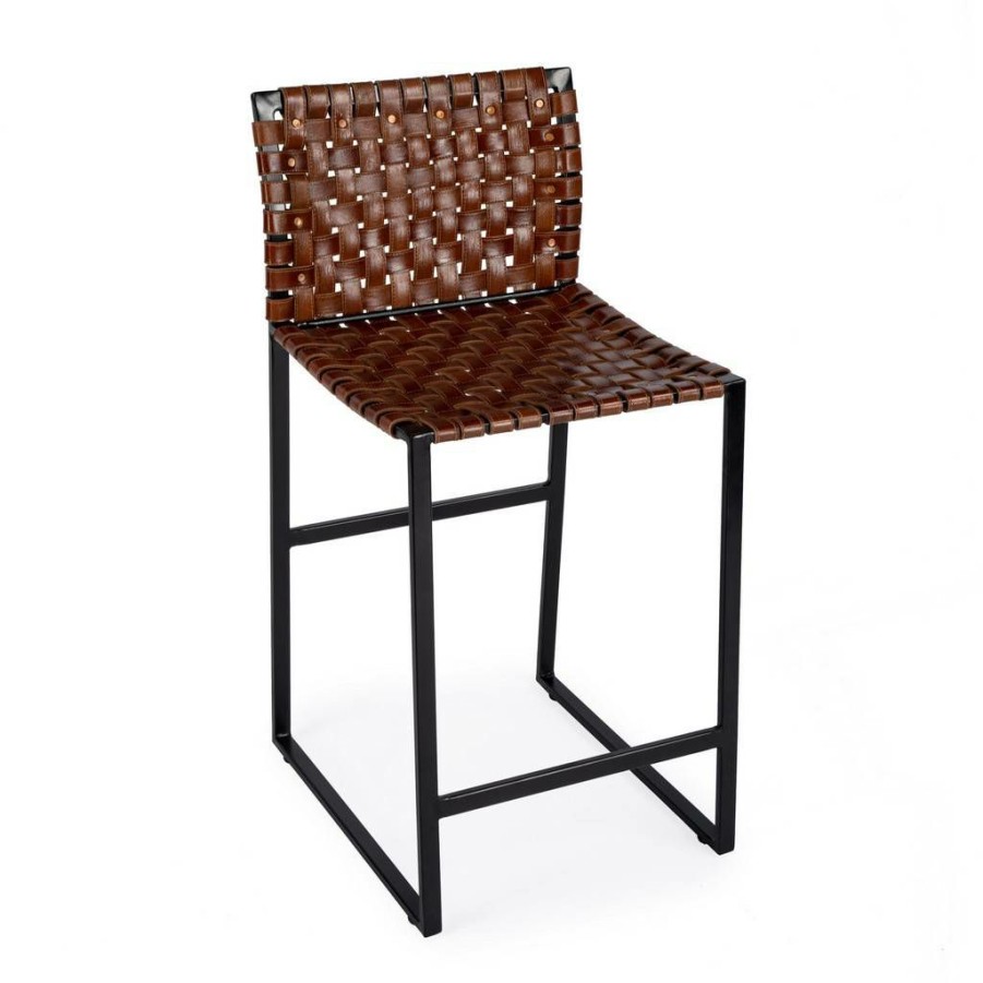 Barstools * | Popular Urban Counter Stool In Brown Woven Leather Butler Specialty 5446344