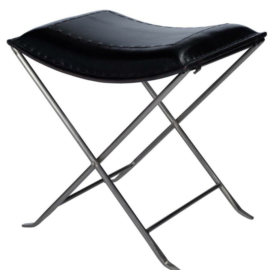 Benches * | Quick Delivery Melton Black Leather Stool Butler Specialty 3722034