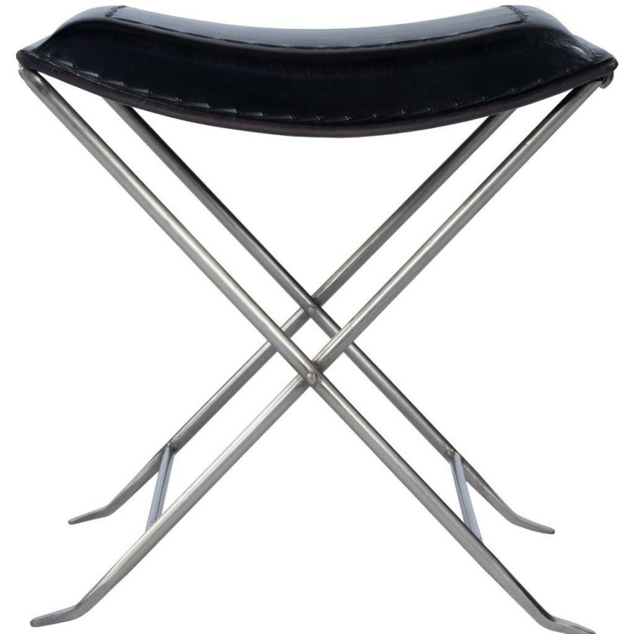 Benches * | Quick Delivery Melton Black Leather Stool Butler Specialty 3722034